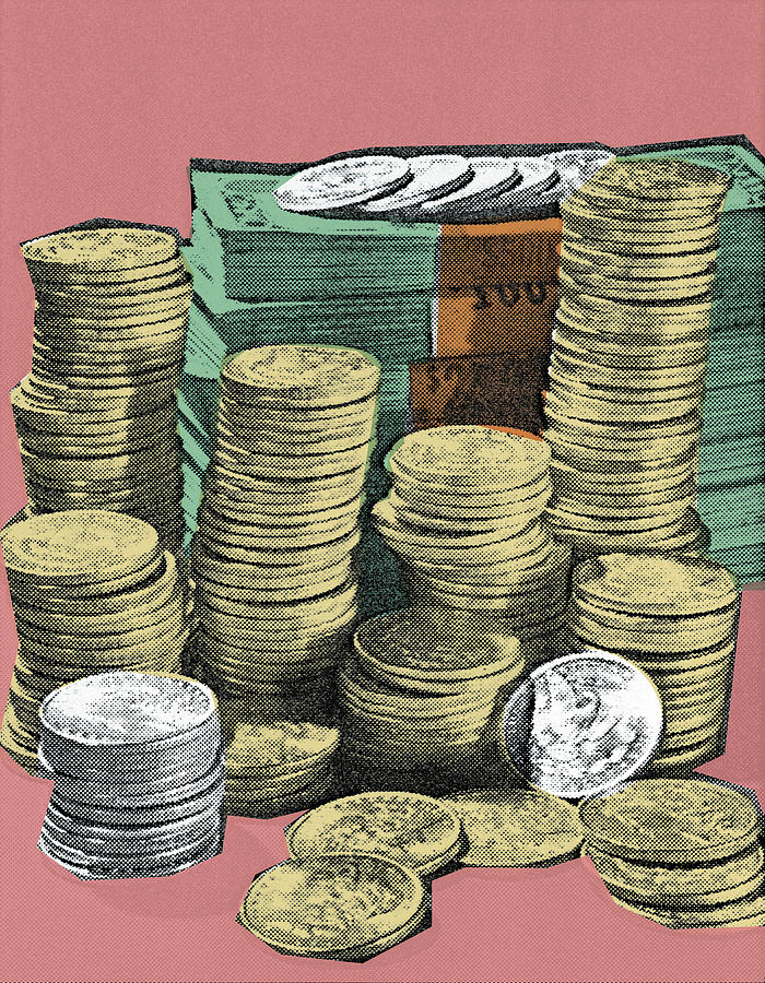 Vintage Drawing - Stacks of Money #2 by CSA Images