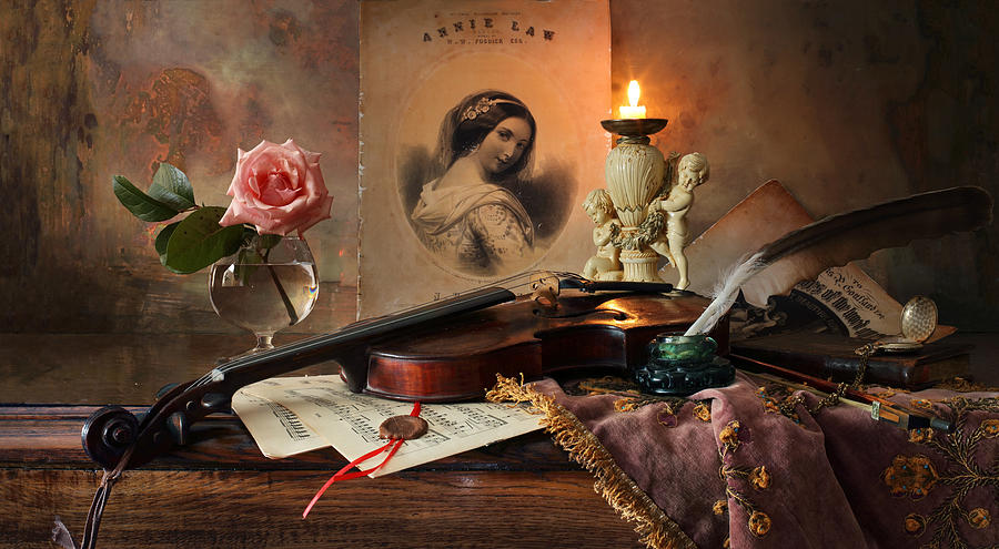 Still Life With Violin And Rose #2 Photograph by Andrey Morozov