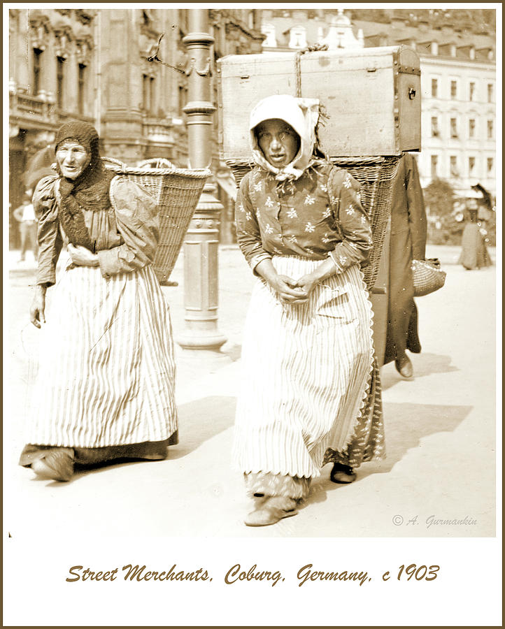Street Merchants Carrying Baskets, Coburg, Germany, c 1903, Vint #2 Photograph by A Macarthur Gurmankin