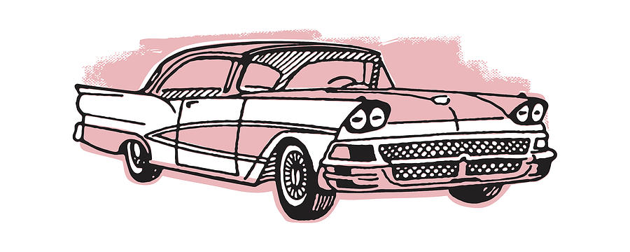 Transportation Drawing - Striped Pink Cadillac #2 by CSA Images