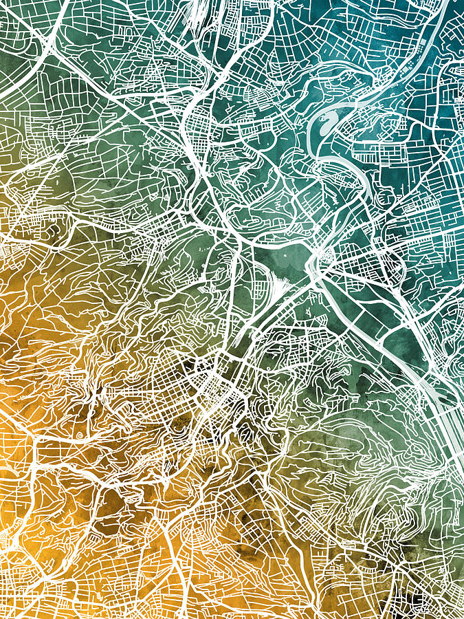 Stuttgart Germany City Map #2 Digital Art by Michael Tompsett