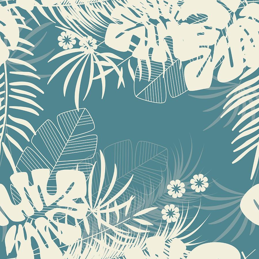 Summer seamless tropical pattern with monstera palm leaves #2 by Jelena  Obradovic