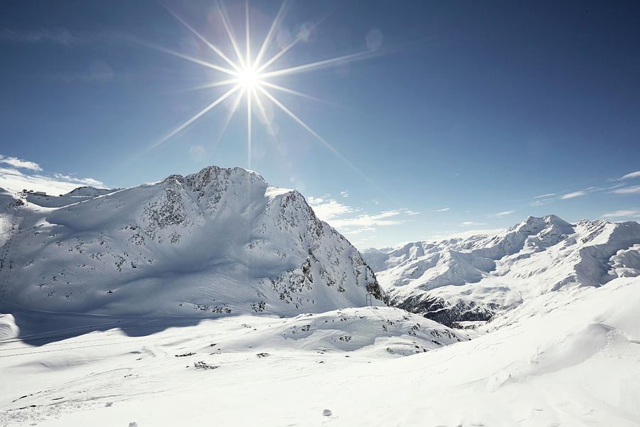 Sunny Snowy Mountains And Ski Resort, Schnalstaler Glacier, South Tirol, Italy #2 Photograph by Stefan Schtz
