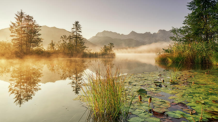 Sunrise At The Barmsee With A View Towards The Karwendel Massif, Bavaria, Germany. #2 Photograph by Nadine Schmalzer