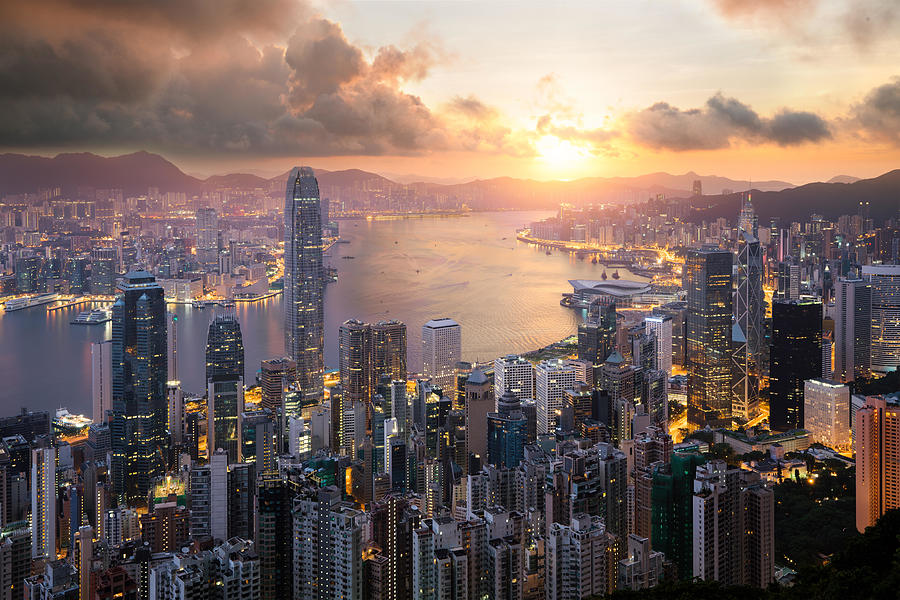 Sunrise Over Hong Kong Victoria Harbor Photograph by Prasit Rodphan ...