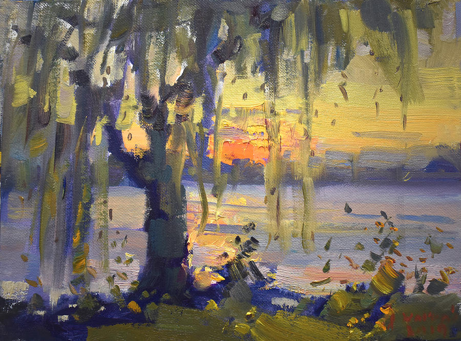 Sunset at Fishermans Park #2 Painting by Ylli Haruni