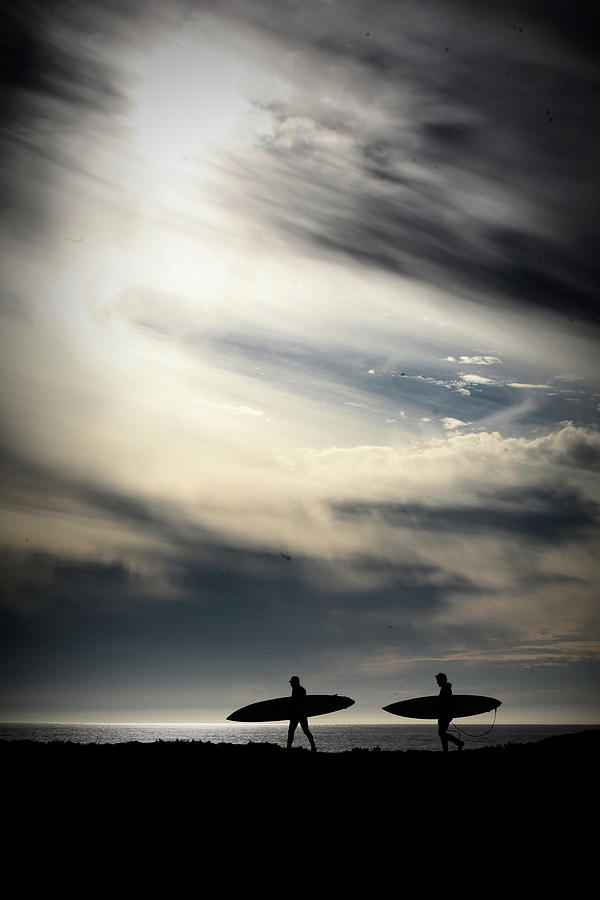 2 Surfers Sunset California  Photograph by Chuck Kuhn