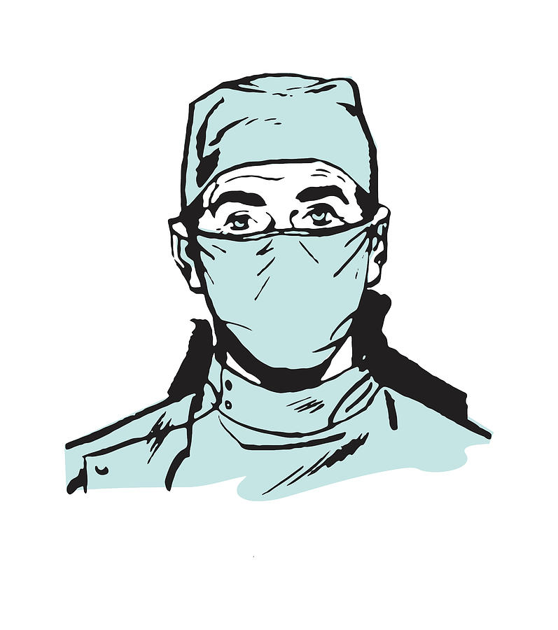 Vintage Drawing - Surgeon in Mask and Scrubs #2 by CSA Images