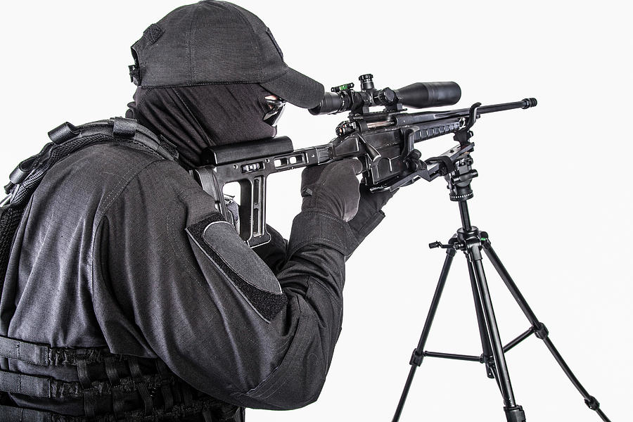 Swat Team Sniper In Black Uniform #2 Photograph by Oleg Zabielin