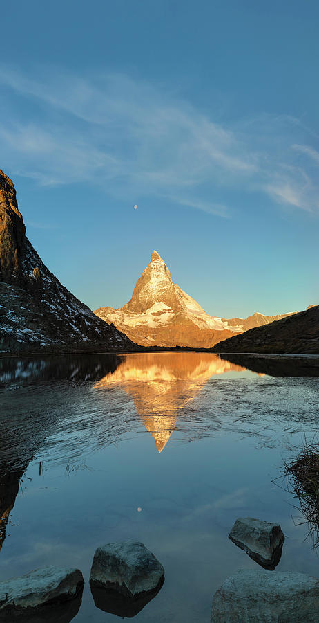 Switzerland, Valais, Zermatt, Alps, Matterhorn, Swiss Alps, View Over The Riffelsee To The Matterhorn #2 Digital Art by Markus Lange