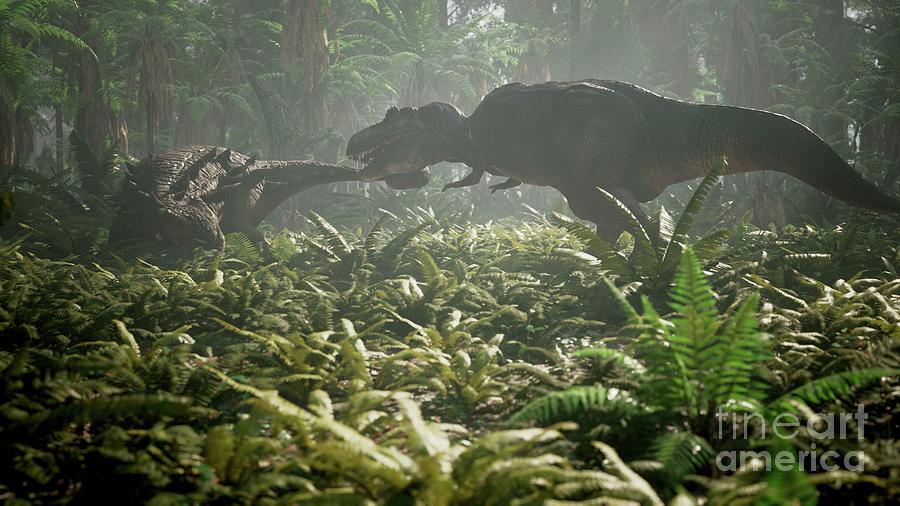 T-rex Fighting Ankylosaur #2 Photograph by Richard Jones/science Photo Library