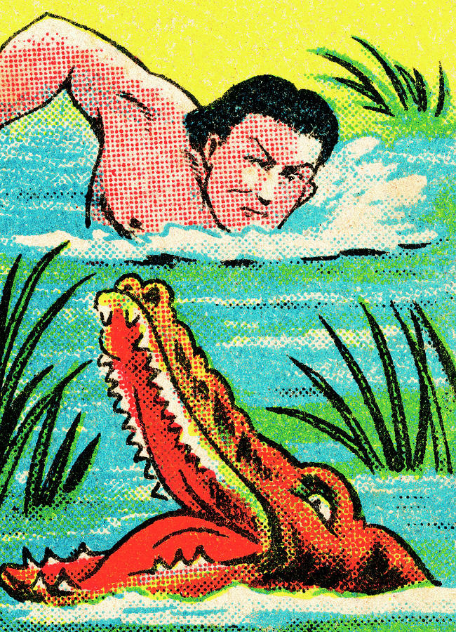 Alligator Drawing - Tarzan and alligator #2 by CSA Images