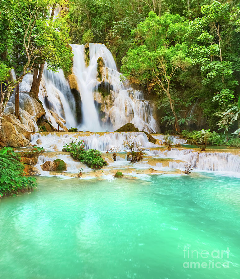 Tat Kuang Si Waterfalls. Beautiful Landscape. Laos. Photograph