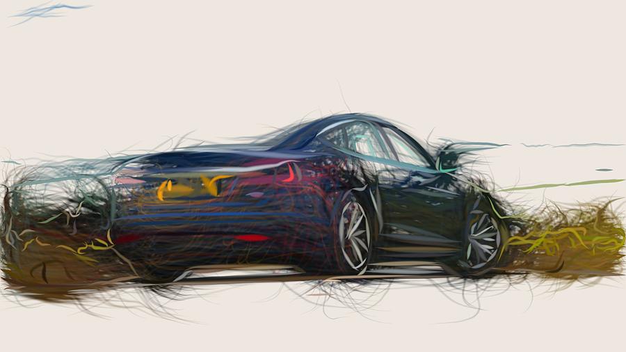 Tesla Model S P100D Drawing #3 Digital Art by CarsToon Concept