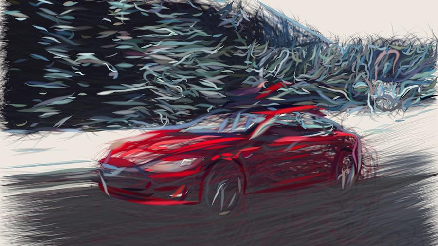 Tesla Model S P85D Draw #2 Digital Art by CarsToon Concept