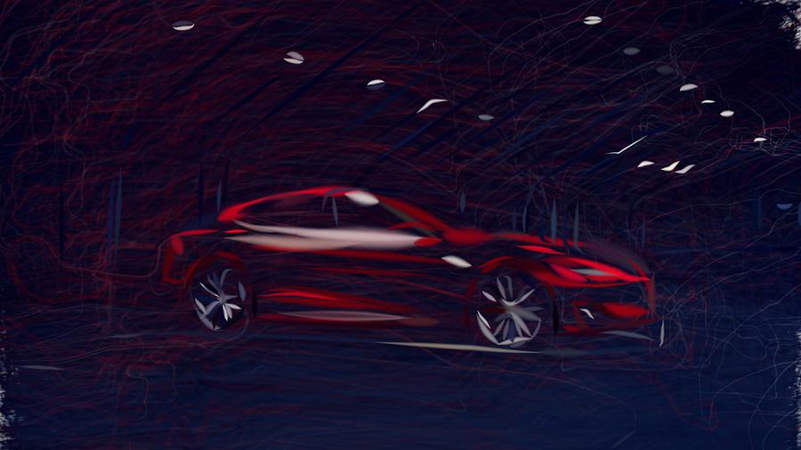 Tesla Model S P90D Drawing #3 Digital Art by CarsToon Concept