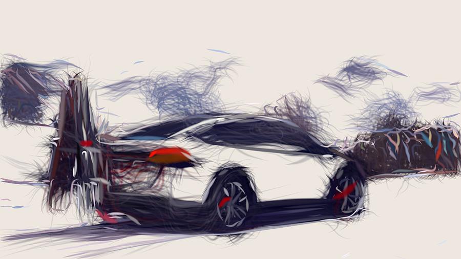 Tesla Model X Drawing #3 Digital Art by CarsToon Concept