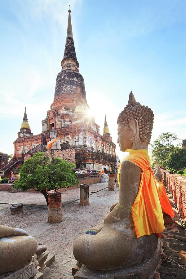 Thailand, Central Thailand, Ayutthaya, Wat Yai Chai Mongkol, Buddha Statues #2 Digital Art by Luigi Vaccarella