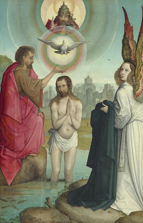 John The Baptist Painting - The Baptism Of Christ by Juan De Flandes