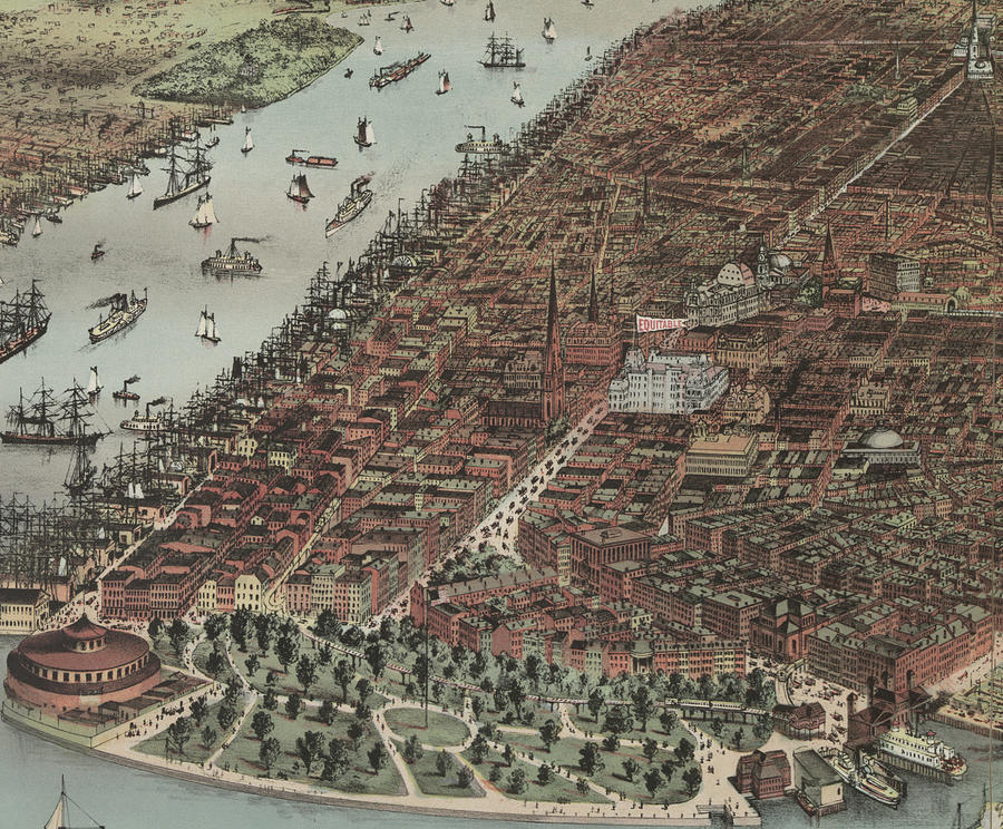 The City Of New York , 1883  Detail Painting by Currier And Ives