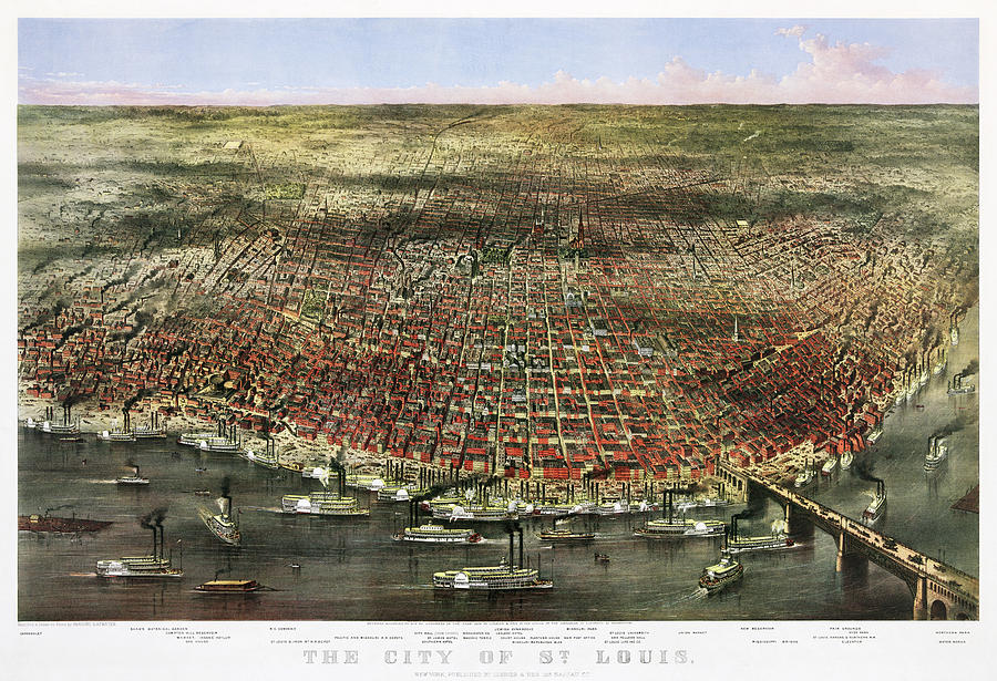 Pittsburgh Painting - The City Of St. Louis, 1874 #2 by Currier and Ives