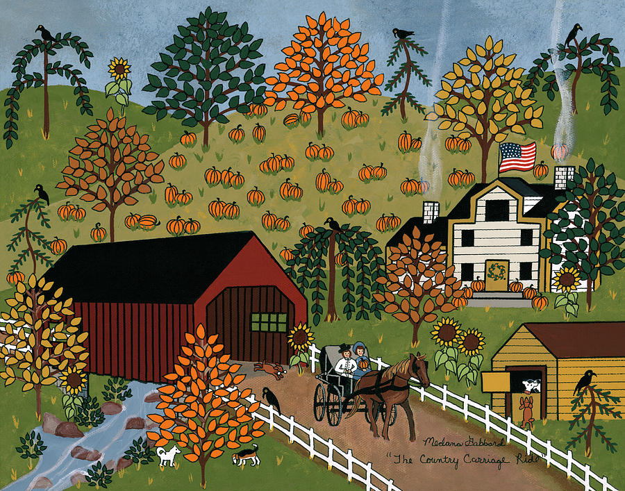 Fall Painting - The Country Carriage Ride #2 by Medana Gabbard