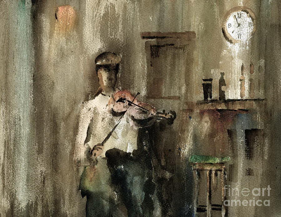 The Fiddle Player #1 Painting by Val Byrne