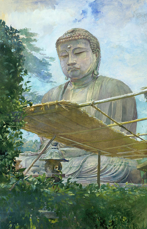 John La Farge Painting - The Great Statue of Amida Buddha at Kamakura, Known as the Daibutsu, from the Priests Garden. #2 by John La Farge
