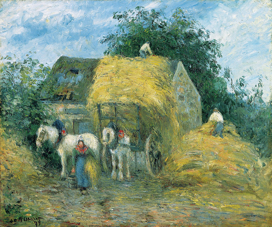 Camille Pissarro Painting - The Hay Cart, Montfoucault #2 by Camille Pissarro