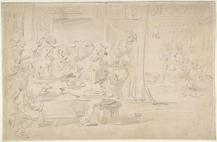 Sketch Drawing - The King Drinks by David Teniers The Younger