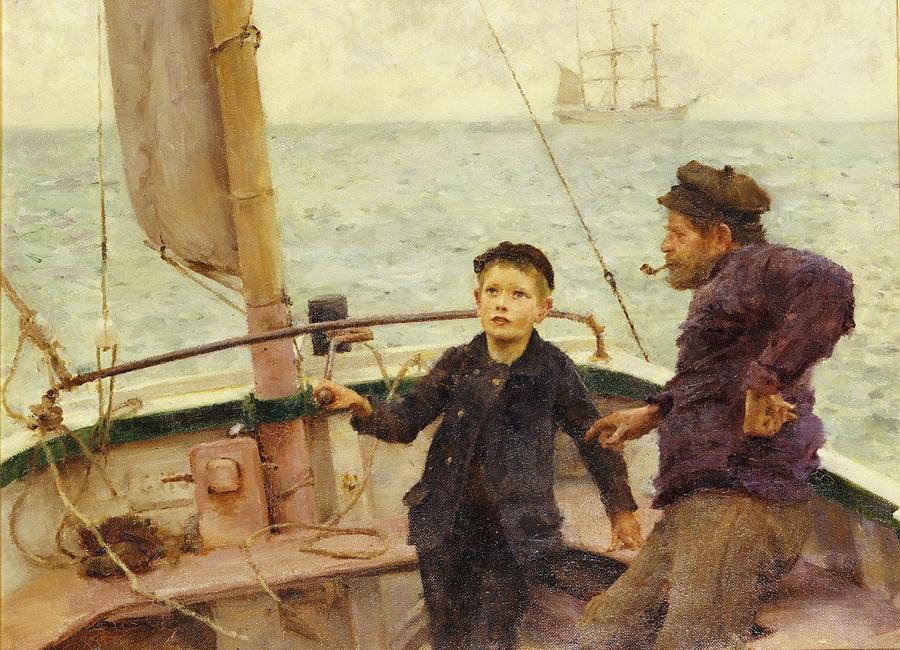 The Steering Lesson #1 Painting by Henry Scott Tuke