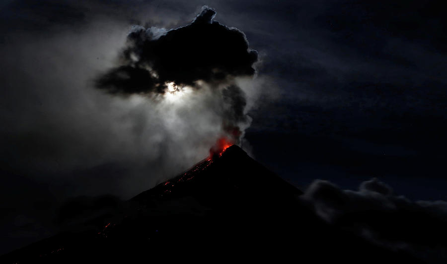 Nature Photograph - The Super Blue Moon Illuminates Mayon #2 by Erik de Castro
