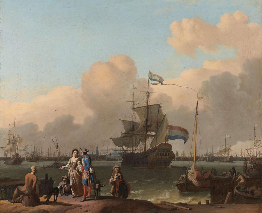 The Y at Amsterdam, with the Frigate De Ploeg. #2 Painting by Ludolf Bakhuysen