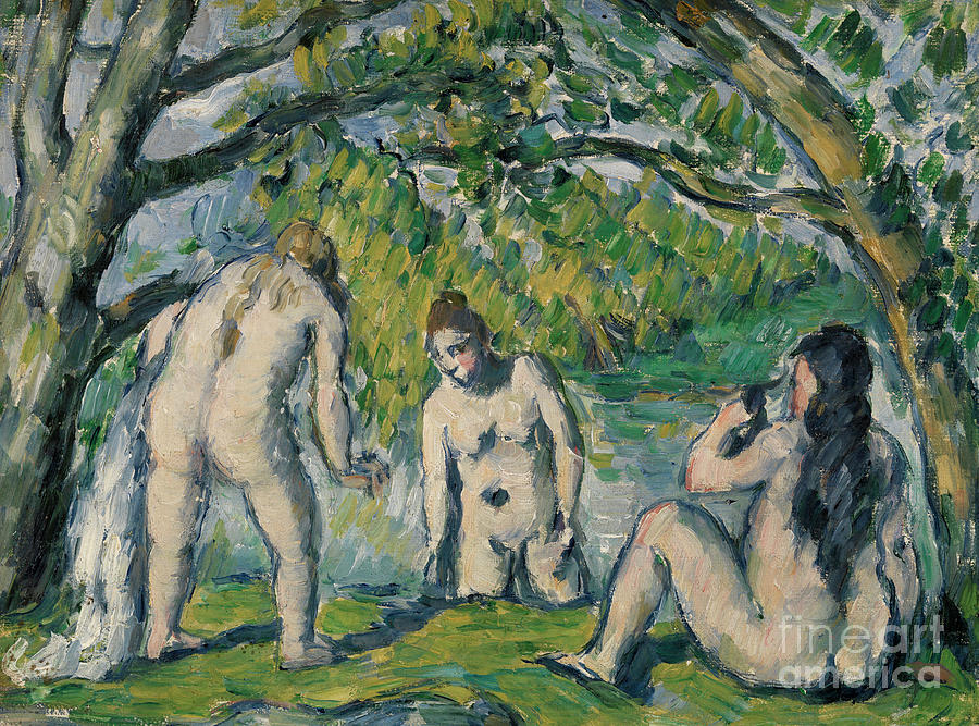 Three Bathers Painting by Paul Cezanne