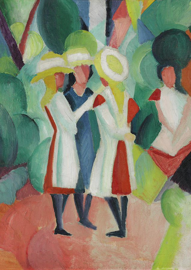 August Macke Painting - Three girls in yellow straw hats #2 by August Macke