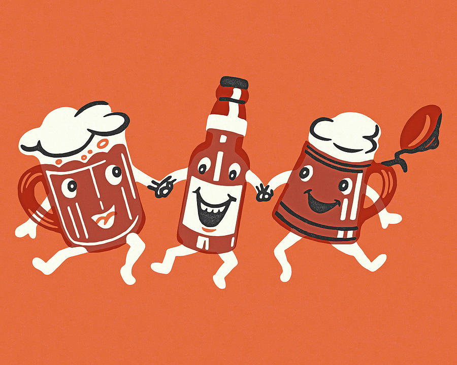 Beer Drawing - Three Happy Beer Characters #2 by CSA Images