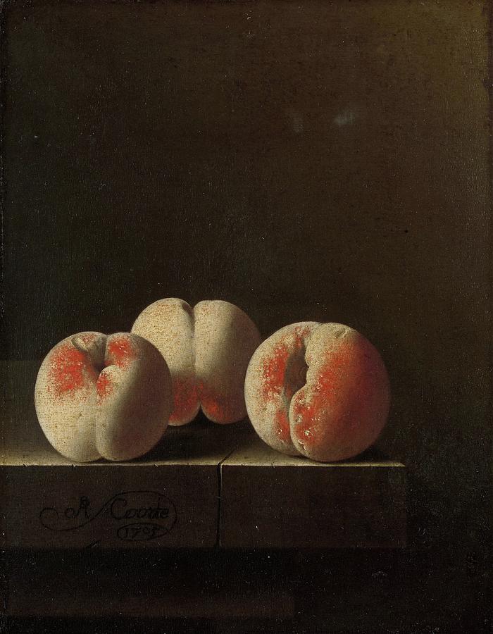 Three Peaches On A Stone Plinth Painting by Adriaen Coorte Three Peaches On A Stone Plinth Painting by Adriaen Coorte