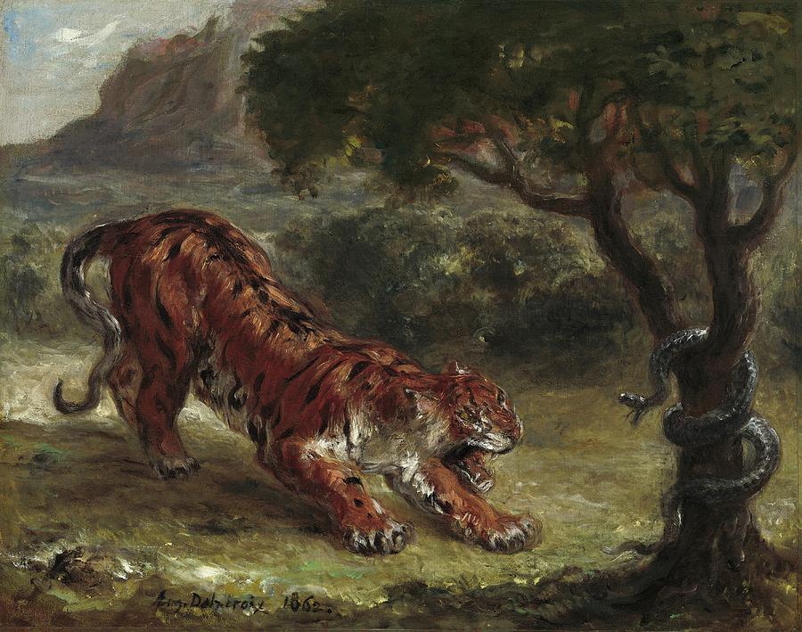 Eugene Delacroix Painting - Tiger And Snake by Eugene Delacroix