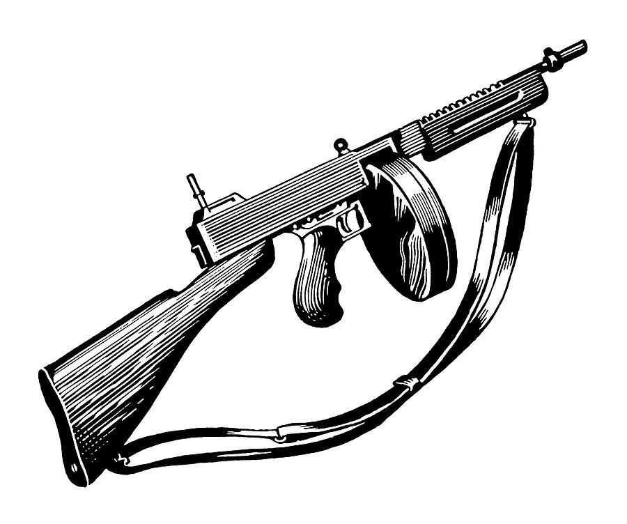 Black And White Drawing - Tommy Gun #2 by CSA Images