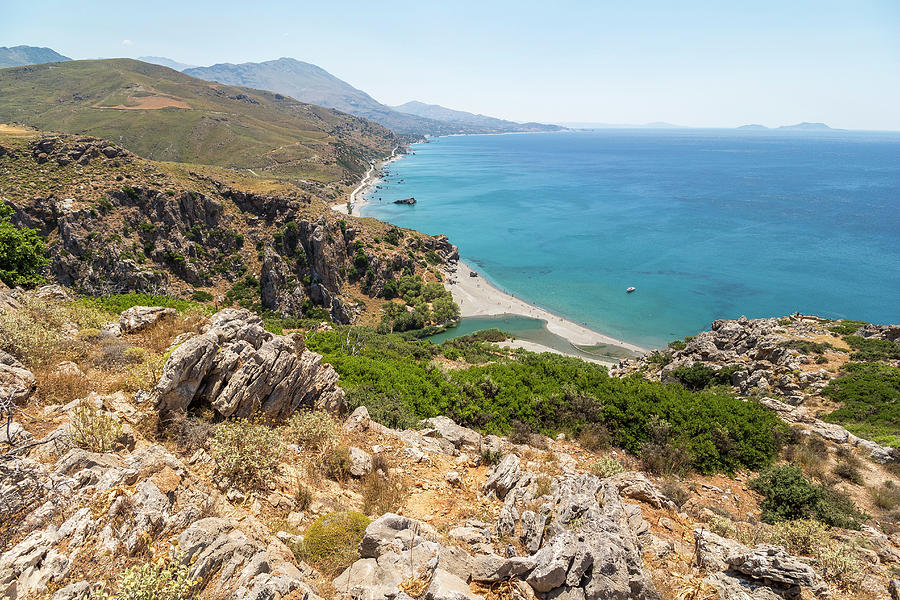 Top View Of Preveli Palm Beach, Central Crete, Greece #2 Photograph by ...