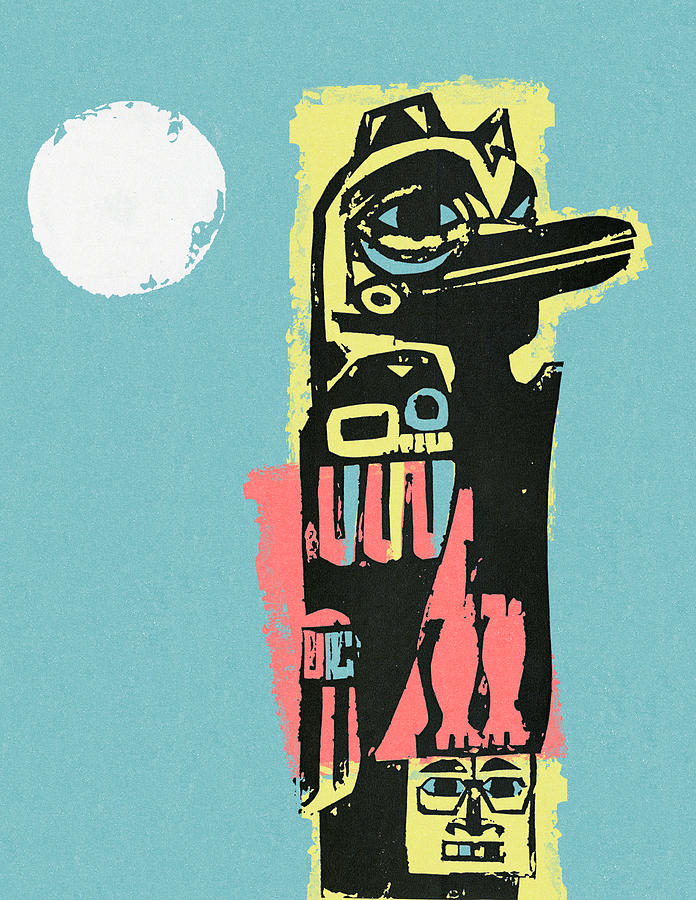 Vintage Drawing - Totem Pole #2 by CSA Images
