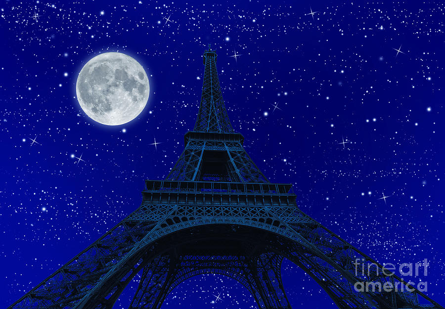 Tour Eiffel at night with fullmoon #2 Photograph by Benny Marty