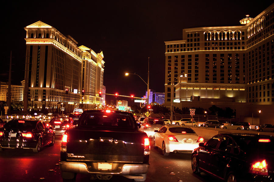 Rush Hour Movie Digital Art - Traffic Moving Past Stores And Casinos On The Las Vegas Strip, Las Vegas, Nevada, Usa #2 by Joho