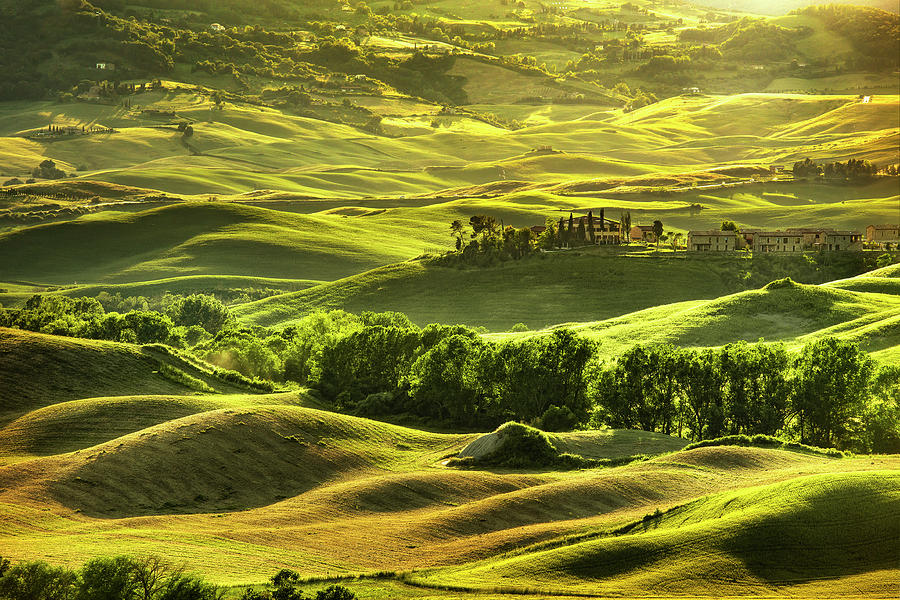 Tuscany spring, rolling hills on sunset. Rural landscape. Green  #2 Photograph by Stefano Orazzini