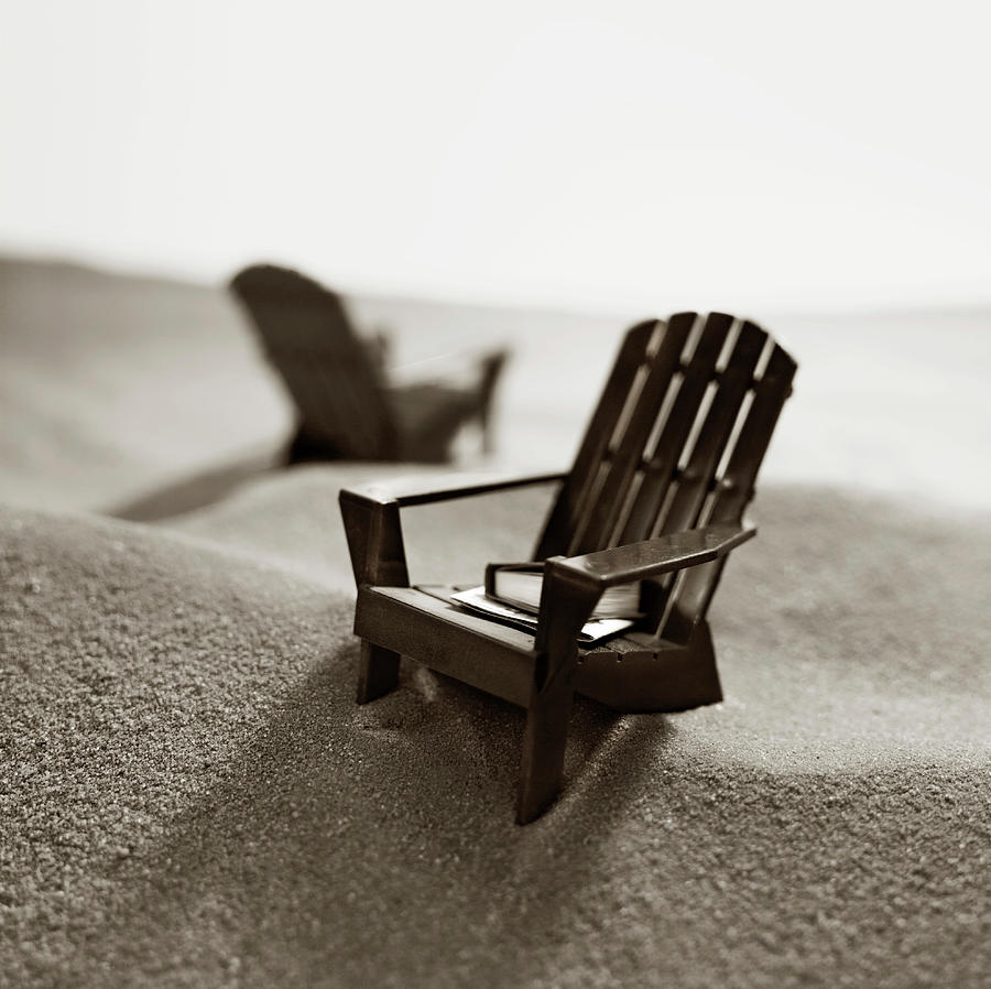 Black And White Drawing - Two Adirondack Chairs in The Sand #2 by CSA Images