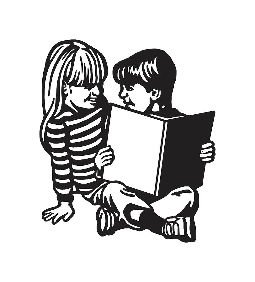 child reading clip art black and white
