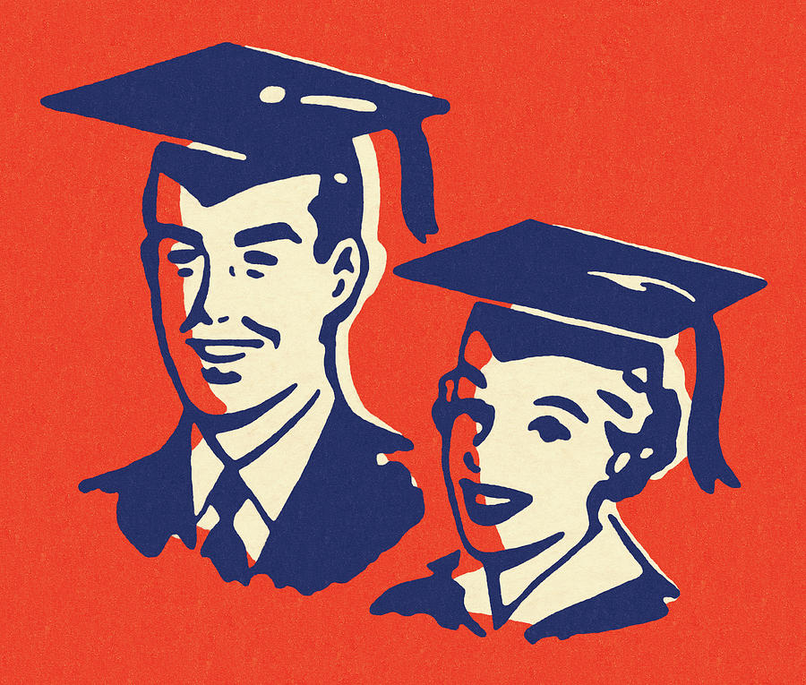 Vintage Drawing - Two Graduates #2 by CSA Images