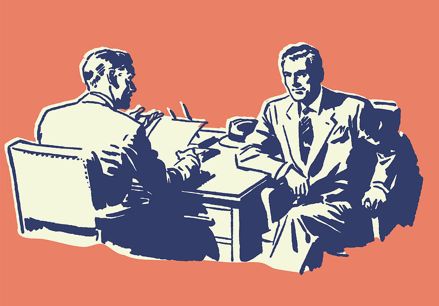 Two Men Talking at Office Desk Drawing by CSA Images | Fine Art America