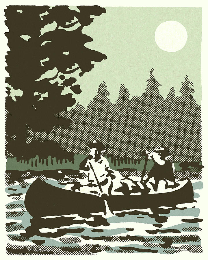 Nature Drawing - Two People in a Canoe on a Lake #2 by CSA Images