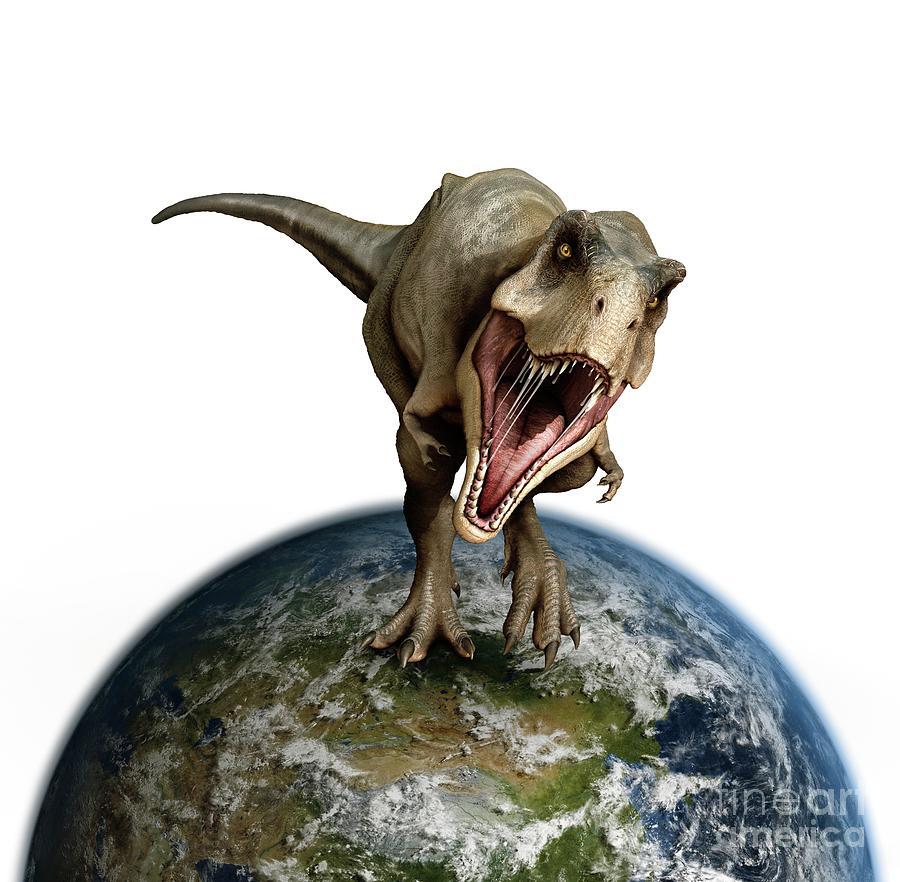 Tyrannosaurus Dinosaur On Earth Globe #2 Photograph by Mikkel Juul Jensen / Science Photo Library